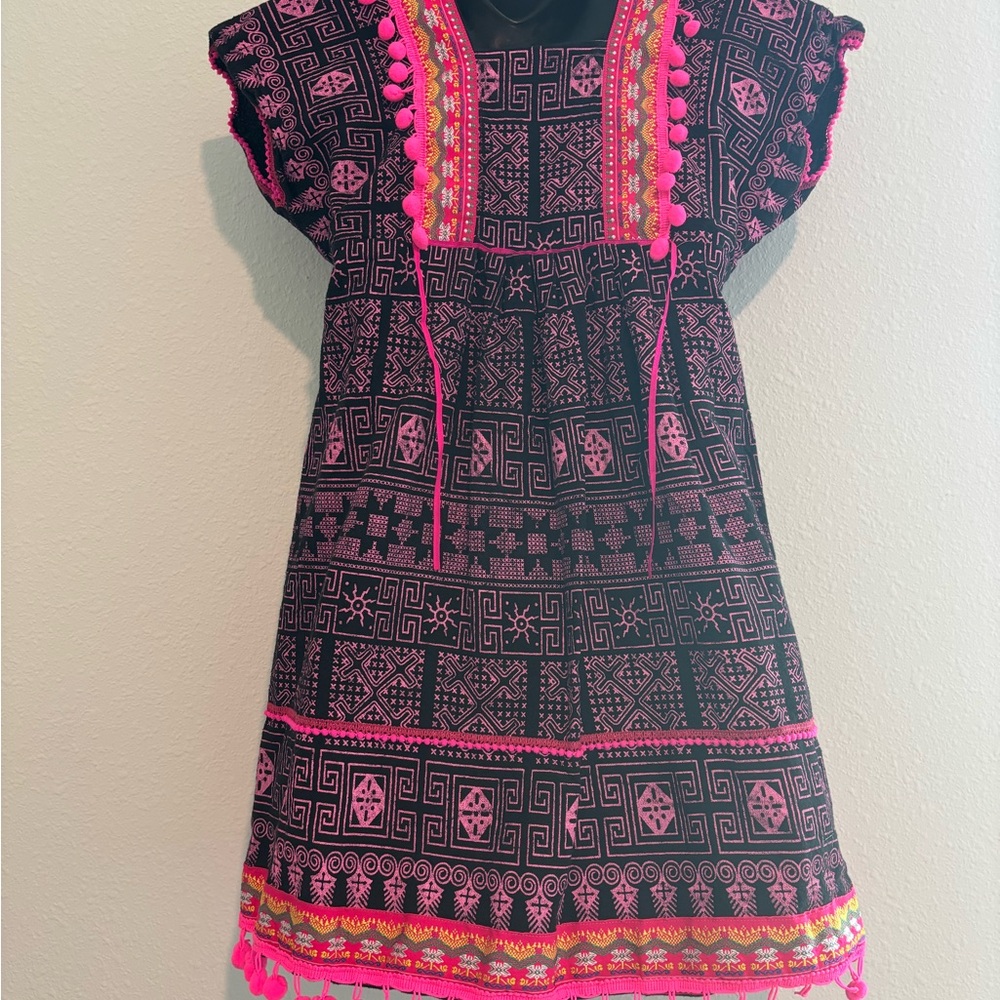 Blue and Pink Casual Sundress with Flutter Cap Sleeves - Picture 3 of 4